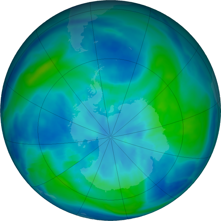 Antarctic ozone map for 02 April 2021